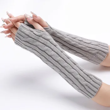 1 пара зимних новых вязаных грелок для рук, перчатки, длинные, безвредные для кожи перчатки без пальцев, перчатки с отверстиями для большого пальца, варежки для женщин