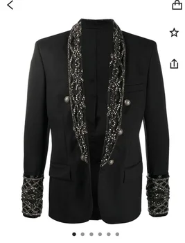 Роскошные мужские костюмы с хрустальными бусами, цельное черное официальное пальто, сшитое на заказ, Облегающие деловые костюмы для шафера