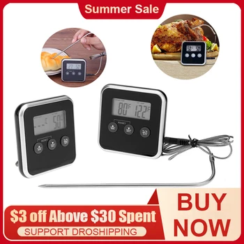 Электронный ЖК-Цифровой Пищевой термометр, сигнализация температуры приготовления мяса, воды, масла для барбекю, Таймер для приготовления пищи на кухне