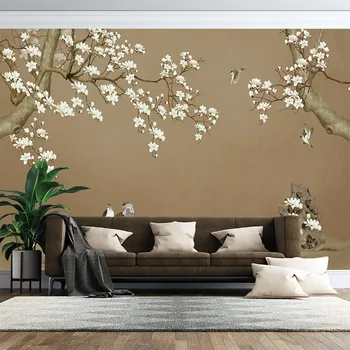 Белая магнолия, дерево, рокарий, птица индивидуальные 3D фотообои для гостиной, спальни