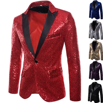 Цвет блокирование ого-го 2023 мужские золотые блестки костюм куртка узлов МК студия блейзер