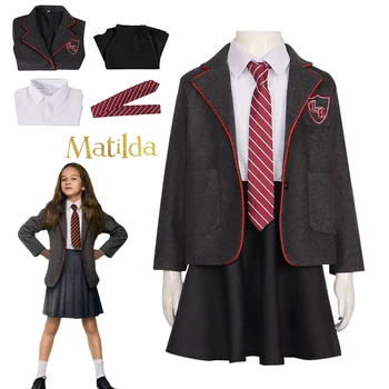 Косплей Матильды Мюзикл для детей и взрослых Серый костюм школьницы, униформа, костюм, юбка, галстук, наряд для вечеринки на Хэллоуин, женщины