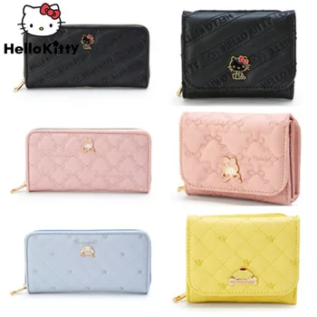 Sanrio Hello Kitty Cinnamoroll Melody Purin Розовые Кошельки Для Женщин Y2k Модные Складные Мини-Кошельки На Мультяшной Молнии, Маленькие Клатчи