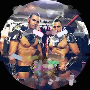 Ночной клуб серебристый металлический зеркальный панцирь muscle man bar сексуальный танцевальный костюм GOGO