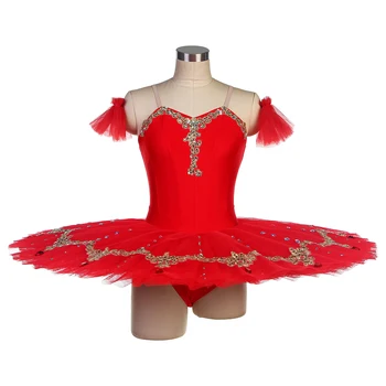 BLL553 Красный лиф из спандекса, предпрофессиональная балетная пачка с золотой отделкой, перфорация, балетная пачка, красная тюлевая пачка
