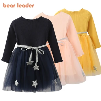 Bear Leader/ Сетчатое Платье Для девочек 2023, Новые Осенние Повседневные Платья Принцессы Для Девочек, Вязаный Наряд Для Малышей, Детская Одежда, Vestidos от 3 до 7 ЛЕТ