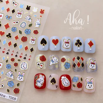 1 шт. Бронзовые 3D наклейки для ногтей, милые наклейки для покера с кроликами, Новогоднее богатство, Самоклеящиеся слайдеры для переноса, обертывания, украшения для ногтей