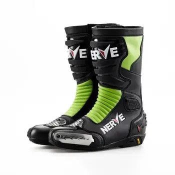 Мужские ботинки для мотогонок NERVE, стильные черные ботинки из воловьей кожи, водонепроницаемая защита лодыжек / Обувь для езды на мотоцикле / скутере