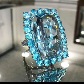 Кольца изысканного серебряного цвета для женщин, модные свадебные украшения с металлической инкрустацией из синего камня, свадебные украшения для помолвки