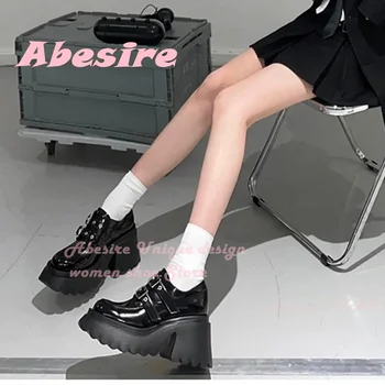 Туфли Matsuke на толстой подошве в стиле панк, маленькие кожаные туфли на толстом каблуке, женские туфли на толстом каблуке, новинка весны 2023 года, черные туфли-лодочки с пряжкой, пикантные туфли