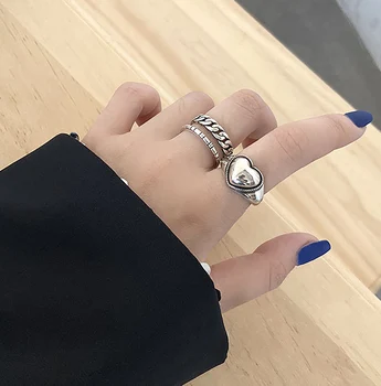 Кольца-цепочки золотисто-серебристого цвета с массивными звеньями, геометрические кольца для девочек, Женские Винтажные Открытые кольца, Регулируемые Модные аксессуары 2021 года.