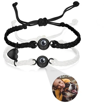Индивидуальный веревочный проекционный браслет Черно-белый браслет для пары, изготовленный на заказ Браслет с фотографией подруги, подарок для парня, ювелирные изделия