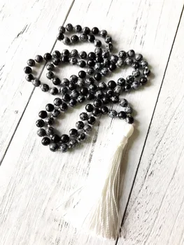 Ожерелье Мала в виде снежинки из 108 бусин, Длинное Ожерелье, завязанное вручную, Молитва, Бусы Мала для йоги