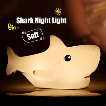 Ночник Small Shark Силиконовая Мягкая лампа Baby Sleeping Light Перезаряжаемая Защита для глаз Декор спальни Подарок для детей Детская лампа