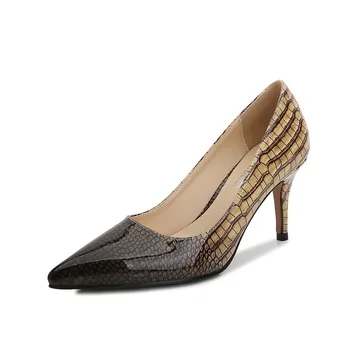 Модные пикантные туфли-лодочки с острым носком на высоком каблуке-шпильке 7,5 см, большие размеры 35-46, Женская обувь со змеиным принтом, Прямая поставка, Женская обувь