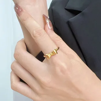 18-каратное позолоченное Обручальное кольцо из нержавеющей стали с бантом для женщин и девочек, размер 5-10