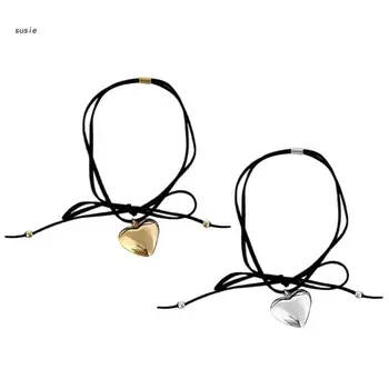 X7YA Ожерелье с подвеской в виде сердца, колье, цепочка для галстука, элегантное ожерелье-цепочка для ключиц