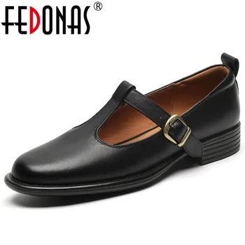 FEDONAS, женские туфли-лодочки из высококачественной натуральной кожи, лаконичные женские офисные туфли на низком каблуке с Т-образным ремешком в стиле ретро, Весна-лето