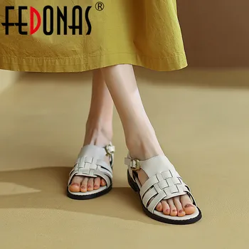 FEDONAS/ Лаконичные женские босоножки в стиле ретро на низком каблуке, удобная повседневная рабочая обувь, женская летняя открытая базовая одежда в римском стиле, новое поступление