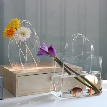 Скандинавский дизайн прозрачной вазы, Акриловая минималистичная Настольная ваза для цветов в форме сумочки, Аксессуары для украшения комнаты Wazon JW50HP