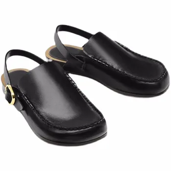 MeoxiDutti 2023, Весна-лето, женские модные сандалии из натуральной кожи с металлической пряжкой на толстой подошве, Повседневные черные простые сандалии, Обувь