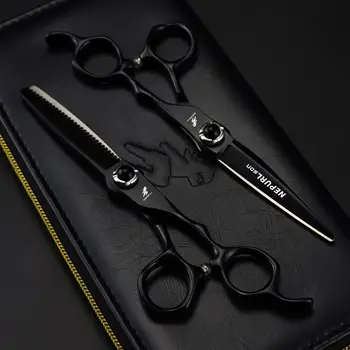Профессиональные Японские 6-дюймовые ножницы из стали 440c черного цвета для стрижки волос, Парикмахерские ножницы для филировки, Салонные парикмахерские ножницы
