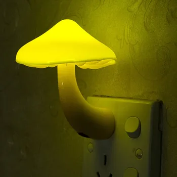 Теплый желтый гриб, настенные розетки, декор комнаты, штепсельная вилка ЕС, США, светодиодный ночник с сенсорным управлением, украшение домашней спальни