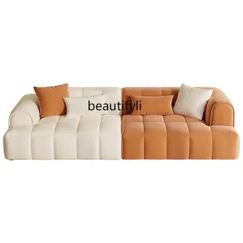 Диван zq Cream I для маленькой квартиры, гостиная, простой цвет, соответствующий матовому бархатному дивану из тофу