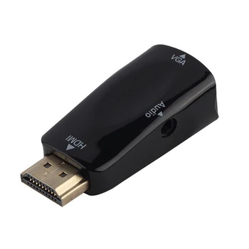 1080P HDMI Мужской к VGA Женский адаптер Видео конвертер 3,5 мм Аудиовыходный кабель Ярко-черный