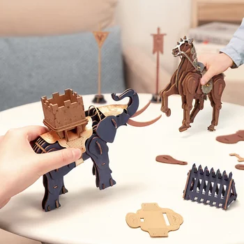 Сделай сам 3D Лошадь Слон Деревянная головоломка Строительная модель Игра Легкая сборка Игрушка Подарок для детей Подросток Взрослый Украшение стола