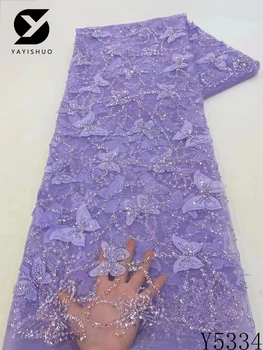 Новейшая роскошная 3D кружевная ткань 2023 Дубайский тюль Кружевная ткань с аппликацией Жениха Африканская ткань для пошива платья Y5334