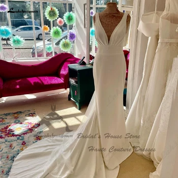 Лакшмигаун Элегантное Женское свадебное платье из крепа Русалка 2023 Abito Sposa Свадебное платье для новобрачных на ужин