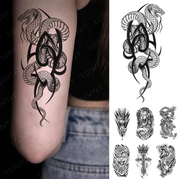 Водонепроницаемая временная татуировка, наклейка с тотемом, Змея, Флэш-тату в стиле Y2k, Животное, Дракон, Лев, Боди-арт, Рука, поддельная Татуировка, Мужчины, Женщины