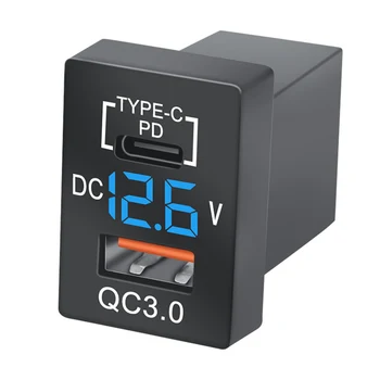 Новое зарядное устройство QC3.0 USB, автомобильное зарядное устройство, зарядное устройство PD Type-C с синим светодиодным цифровым вольтметром для новой быстрой зарядки