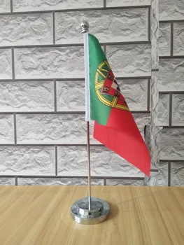 Офисный стол Португалии, настольный флаг с золотым или серебряным металлическим основанием для флагштока 14 *21 см, флаг страны, бесплатная доставка № 0038