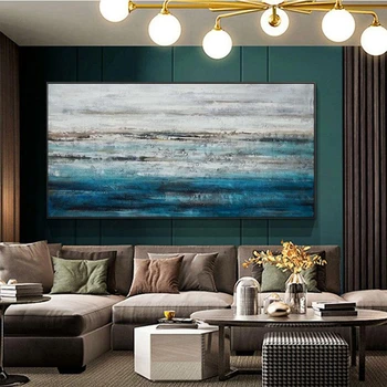 Ручная роспись маслом с морским абстрактным пейзажем, современный минималистичный плакат для украшения гостиной, крыльцо для спальни, 3D подвесная фреска