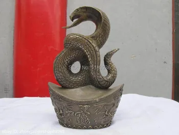 Китайская бронзовая статуэтка змеи бога богатства Дракона юаньбао