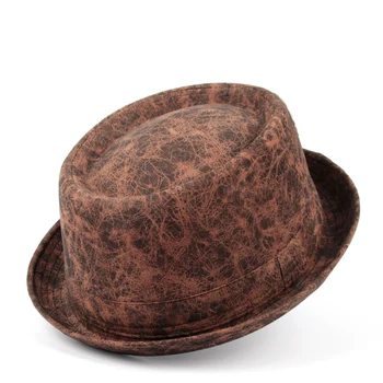 Мужская кожаная плоская шляпа для пирога со свининой, джентльменская фетровая шляпа, шляпа для папы, Церковная джазовая шляпа, большой размер 4, Размеры S, M, L, XL