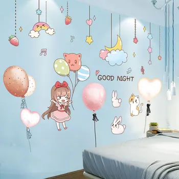 Наклейки на стену с мультяшной девушкой, сделай сам, Воздушные шары, животные, наклейки на стены для детских комнат, Детская Спальня, Детский сад, Украшение для дома