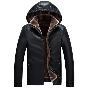 Деловая мужская кожаная куртка с капюшоном, мотоциклетное зимнее флисовое теплое байкерское винтажное пальто, повседневные Тонкие кожаные куртки-пилоты 2023 года выпуска