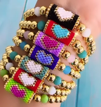 Хит продаж Браслет из золота и разноцветных бусин Miyuki Регулируемый браслет в виде сердца ручной работы для женщин Вечерние украшения