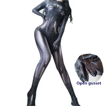 Сексуальный черный костюм супергероя-паука для косплея для женщин, Хэллоуин, Рождество, 3D-печать, комбинезон, боди, комбинезоны