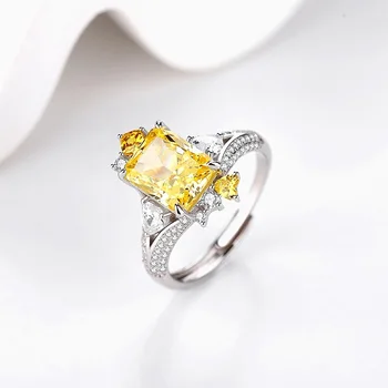 Оригинальный дизайн, кольцо из желтого ледяного цветка с ограненным камнем, женская любовь, открытое кольцо, холодный ветер, небольшая толпа, высокое чувство