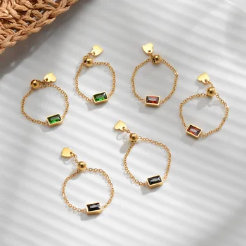 Регулируемые кольца-слайдеры из нержавеющей стали, цепочка золотого цвета, разноцветный кубический цирконий, женские кольца, вечерние украшения 21 мм (размер США 11.5)