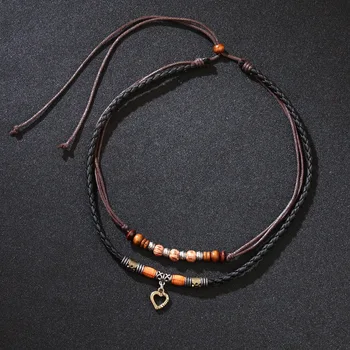 Ожерелье Rainbery в стиле ретро с деревянными каплями, Кожаная цепочка ручной работы с подвеской в виде сердца, Ожерелье для мужчин, Подарки, Аксессуары 2023 г.