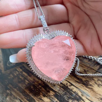 Luxury32*32 мм Сердце Розовый Кристалл Турмалин Создан Муассанит Драгоценный Камень Кулон Ожерелье для Женщин Изысканные Ювелирные Изделия Подарок На Годовщину