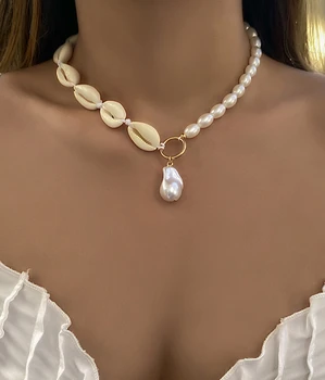 Женское летнее ожерелье в виде ракушки в стиле бохо-шик с жемчужной подвеской - Простое и универсальное - Идеально подходит для пляжного образа