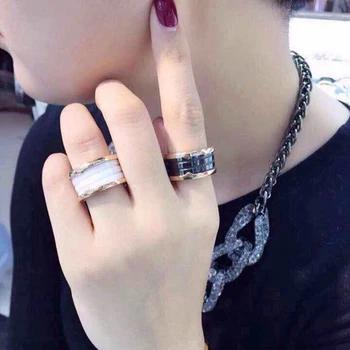 Кольца из черно-белой керамики для женщин, мужские модные украшения из нержавеющей стали цвета розового золота (R002)