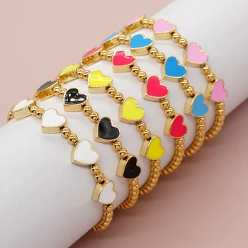 Go2boho Новинка в модном дизайне, Эмалированное сердце, красочные украшения в стиле бохо, позолоченные браслеты из бисера для женщин