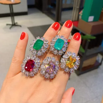 женские цветные кольца с сокровищами в винтажном стиле, блестящие стразы, роскошные кольца с придворными камнями